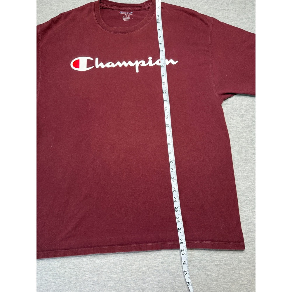 🍁Champion Mens XL Maroon Burgundy Script Logo Short Sleeve Cotton T-Shirt - Picture 2 of 7